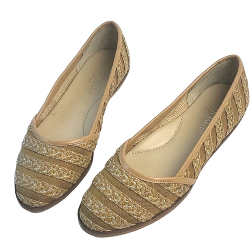 Eric Javits New York Braided Jute & Metallic Mesh Leather Slip-on Wedge โฆ
